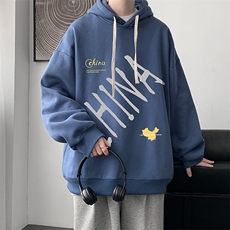 WY2208-P35加绒款-P40纯棉连帽卫衣男大码运动帽衫宽松薄外套男，男装卫衣，电商A040