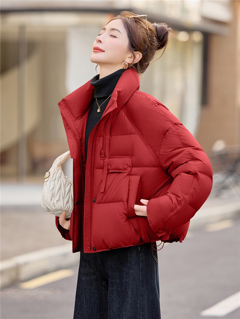 时尚洋气短款立领白鸭绒羽绒服女2025冬新款韩版设计感,女装羽绒服,余墨
