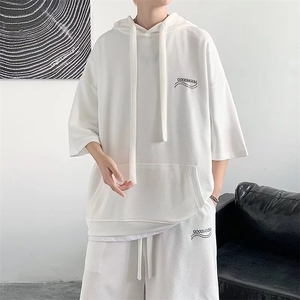 夏季文艺潮流简约百搭休闲套装卫衣ins男五分袖五分裤 T1174-P35图片