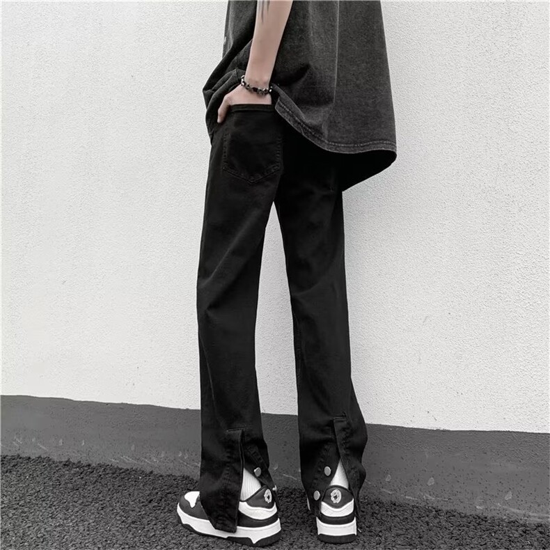纽扣开叉黄泥染牛仔裤男春夏季美式复古修身小脚微喇裤子休闲长裤,男装牛仔裤,星座601-2