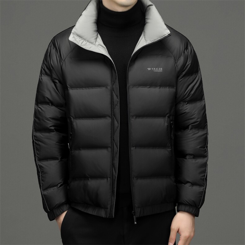 羽绒服男士冬季新款保暖加厚鹅绒立领纯色外套中年商务休闲冬装,男装羽绒服,电商B212（原钱塘6029）