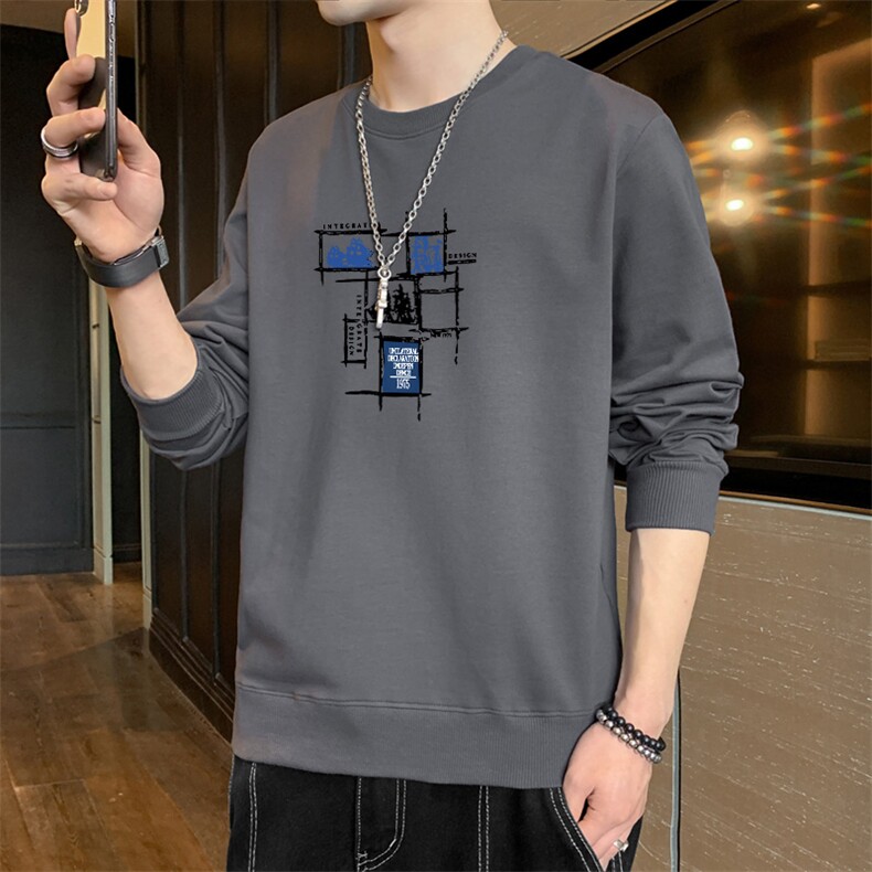 抖音直播主推现货2025春秋新款大码男士圆领印花卫衣F158图片