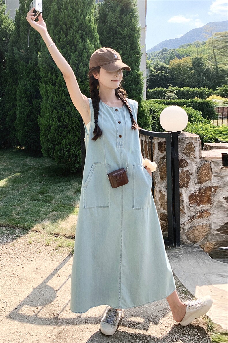 小个子显瘦洋气减龄连衣裙女夏2025新款超好看韩系chic牛仔背心裙,女装连衣裙,浙宝212A