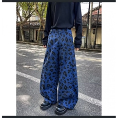 美式豹纹休闲裤女宽松显瘦百搭直筒阔腿牛仔裤潮N724-P52，男装牛仔裤，星座308B-2