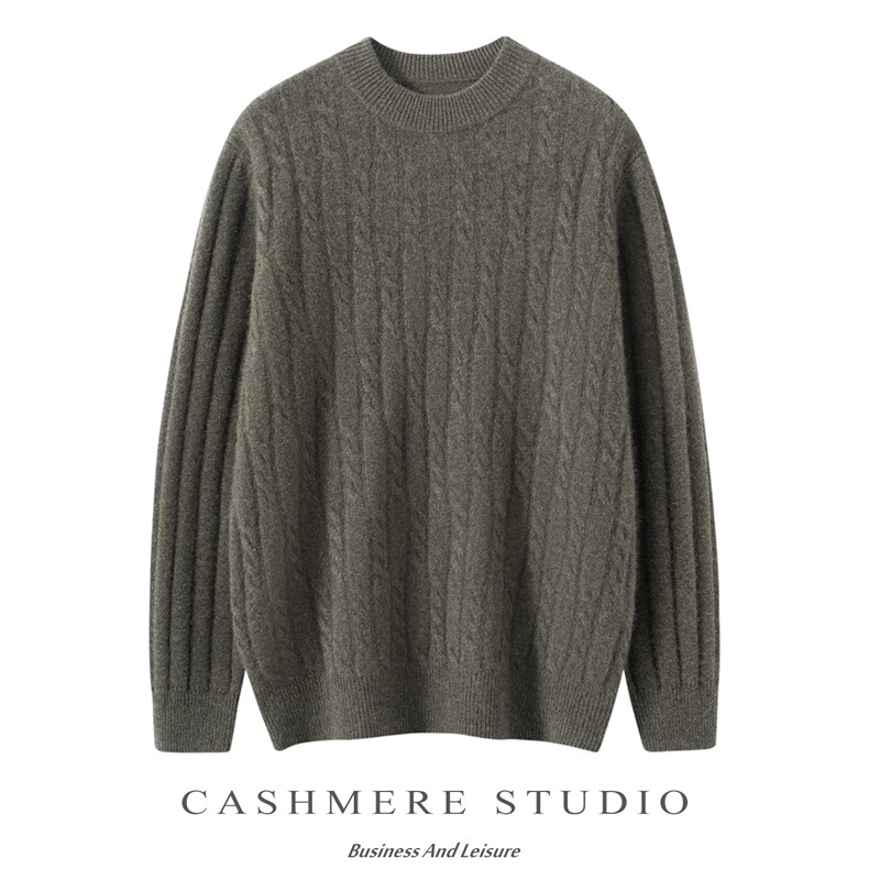 2025百搭时尚半高领坑条绞花羊绒衫，男装羊绒套衫，绒誉暖羊绒