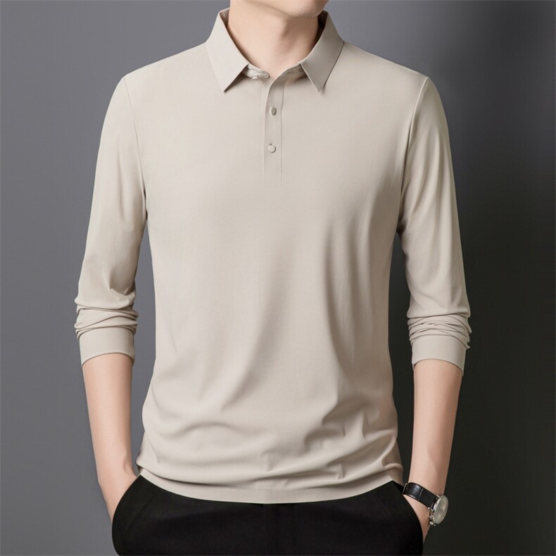 长袖t恤男秋季纯色弹力翻领Polo衫商务休闲打底上衣PL12366-P40,男装T恤,星座610（原A335）