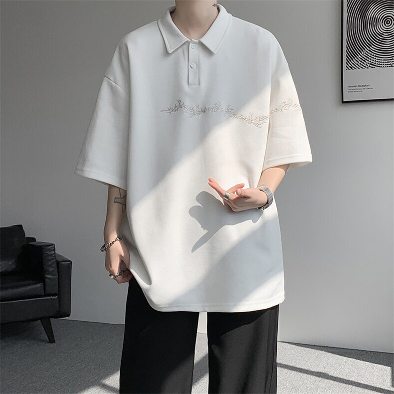 8XL-M新中式刺绣图腾短袖polo衫大码翻领T恤半袖保罗衫DX1212/P45图片