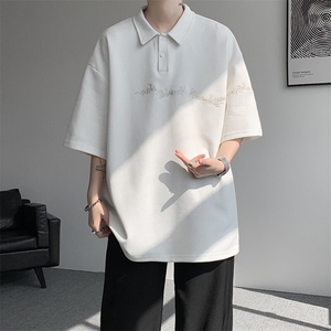 8XL-M新中式刺绣图腾短袖polo衫大码翻领T恤半袖保罗衫DX1212/P45图片