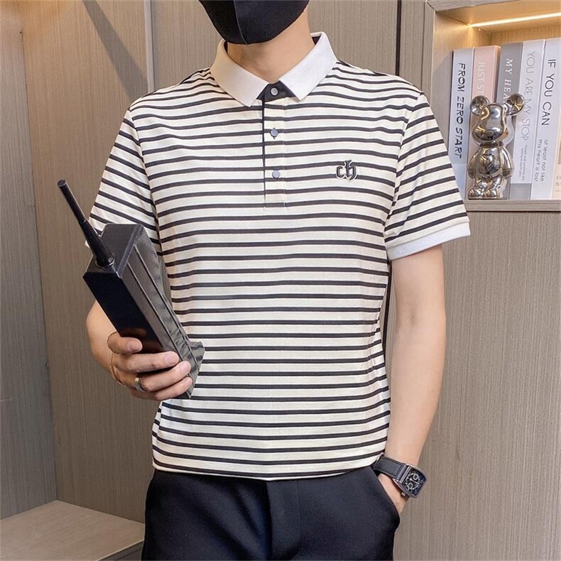 PL042-特P40男士短袖T恤夏季薄款商务潮流帅气带翻领条纹Polo衫，男装Polo衫，电商D310B-1