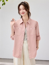 2026早春新款樱花粉工装衬衫女宽松显瘦长袖休闲衬衣温柔风韩版，女装衬衫，艾米