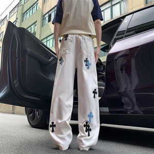 美式高街牛仔裤男女破洞十字架帅百搭2025夏季ins长裤RK2908-P49图片