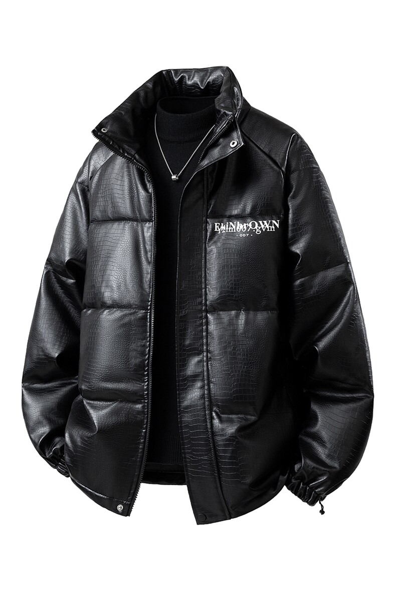 鳄鱼纹印花设计大码M-5XL手塞棉夹克PU皮棉服外套男8507P120控158,男装夹克,星座227-7