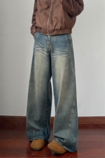 B221美式ins高街重工艺宽松微喇牛仔裤LK24391-特P52控88，男装牛仔裤，电商B221