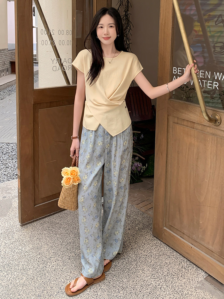 时尚休闲短袖阔腿裤套装女2025夏季新款显瘦松弛感穿搭2件套,女装套装/套裙,玖莱伊