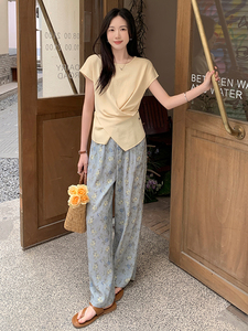 时尚休闲短袖阔腿裤套装女2025夏季新款显瘦松弛感穿搭2件套图片