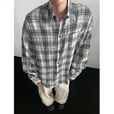 现货~格子大码长袖衬衫C5881/特P23白格，男装衬衫，电商A094