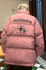 港风PU皮复古做旧可拆卸四芒星胸针设计棉衣男MY77721P128控168，男装棉衣，星座226-1