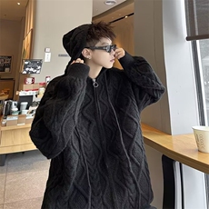 冬慵懒风休闲情侣针织衫男女外套连帽开衫毛衣带帽毛线MZ594-P68，男装针织衫/毛衣，星座412-2