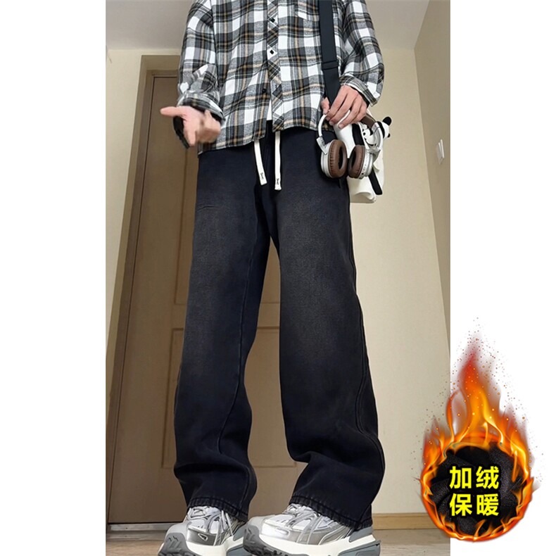 牛仔裤男直筒大码抽绳裤子加绒加厚KJ8568-特P48/常规K8471-特P38，男装牛仔裤，电商A007