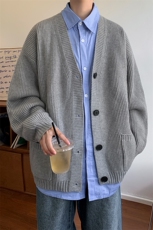 秋季开衫毛衣D5589-TP5588港风慵懒V领简约宽松针织衫男，男装针织衫/毛衣，电商A102