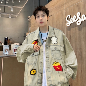 现货得物二开 印花牛仔水洗美式高街设计感夹克外套男JK1278-P80图片