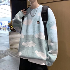 港风ins圆领毛衣男女秋冬季潮牌宽松情侣针织衫潮流线衣M5053-p45，男装针织衫/毛衣，星座1008-1