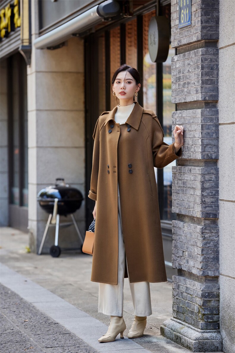 2024秋冬季新款女装赫本风毛呢外套女中长款法式复古呢子,女装双面呢大衣,怡欣双面呢工厂店