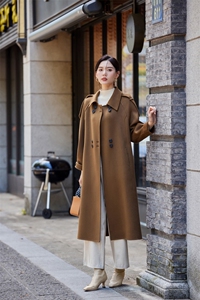 2024秋冬季新款女装赫本风毛呢外套女中长款法式复古呢子图片