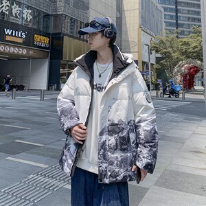 现货雪山款连帽时尚宽松轻薄白鸭绒扎染外套羽绒服R8833P100图片