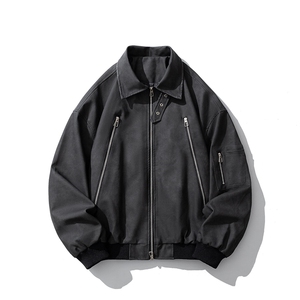 1白底扎染做旧面料双拉链大口袋情侣皮衣女夹克男JK77867P90控148图片