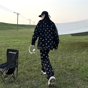 秋季美式复古满印牛仔外套女ins潮欧美街头高级感超好看夹克潮牌图片