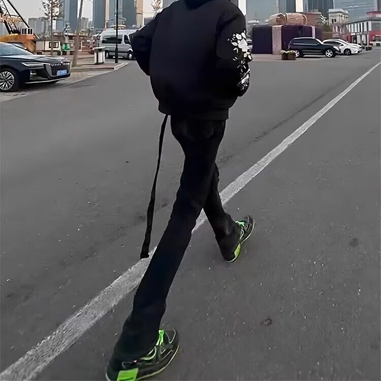 美式cleanfit黑色直筒牛仔裤男春秋新款高街痞帅显高显瘦修身长裤图片
