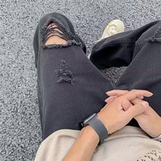 美式街头水洗做旧破洞牛仔裤男欧美高街vibe风长裤子NZ201-P45，男装牛仔裤，星座308B-2