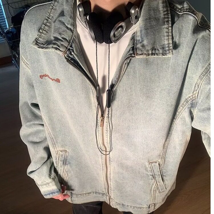 J3360-P128美式复古做旧水洗刺绣牛仔外套男女秋季古着休闲,男装工装外套,电商B323A