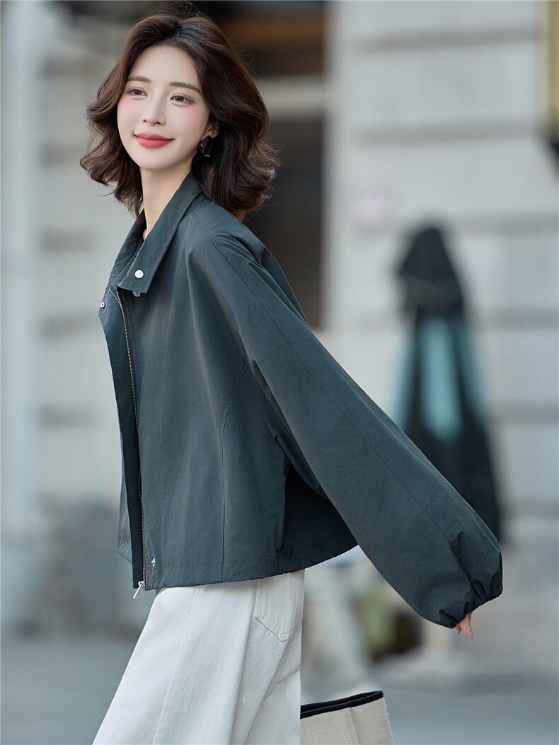 松弛感宽松休闲立领短外套女2025秋季新款百搭小个子洋气夹克上衣,女装短外套,米莱