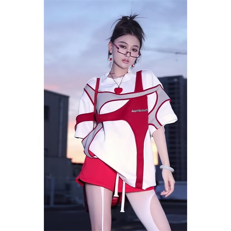 潮流文艺高街女高级感痞帅气质穿搭短袖无品牌新款原宿时尚ins图片