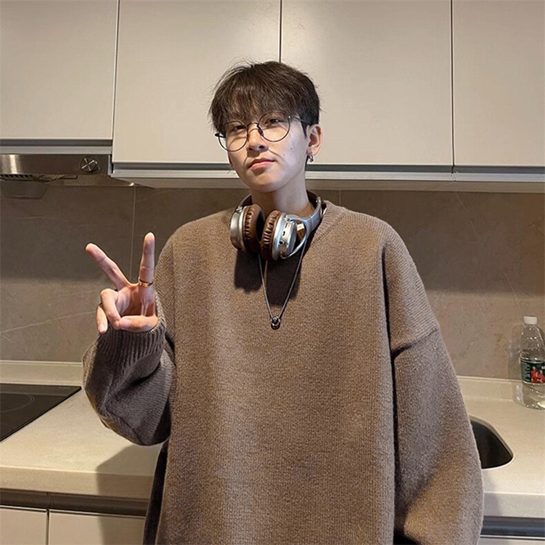 重磅秋冬男女纯色打底针织衫圆领套头半高领毛衣美式复古休闲上衣，男装T恤，电商A486