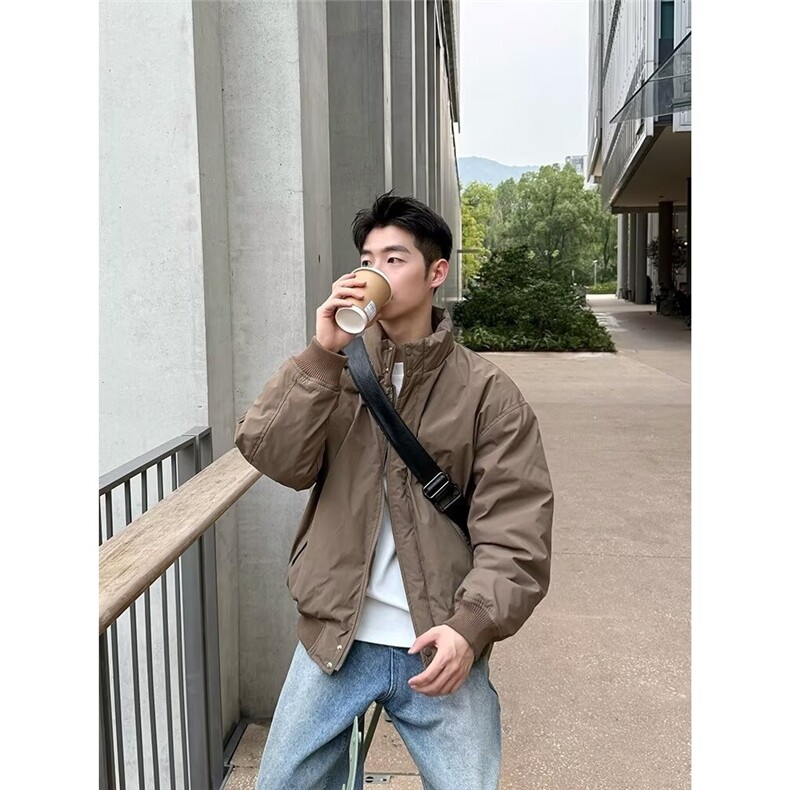 MY16-P73 新款百搭ins日系复古冬季男士暗格纹美式棉衣立领棉服图片