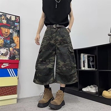 YC0350-P48美式大口袋工装迷彩裤男夏季新款潮牌宽松直筒七分裤，男装牛仔裤，电商C233