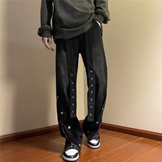 潮高街排扣牛仔裤男拉链开衩设计感宽松直筒拖地裤子N4004-P57，男装牛仔裤，星座1109-3