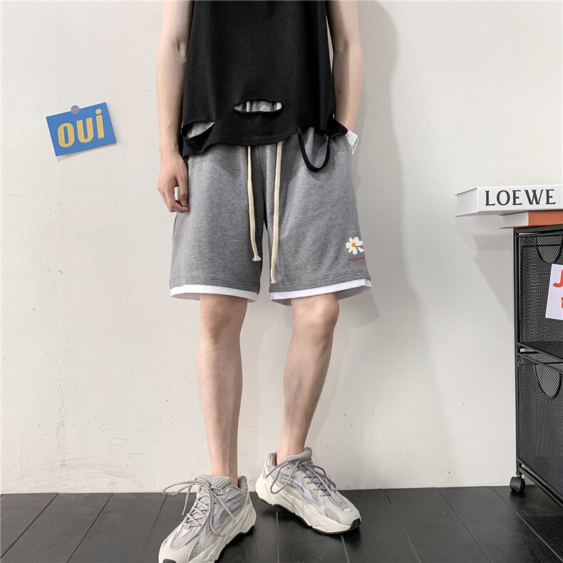 LK32059-P30小雏菊假两件运动短裤男大码五分裤男沙滩裤男港风,男装休闲裤,电商A040A