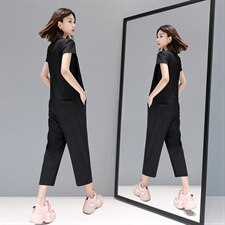 2021连体背带裤女套装休闲减龄洋气夏季新款小个子两件套连身衣潮，女装套装/套裙，布衣桑