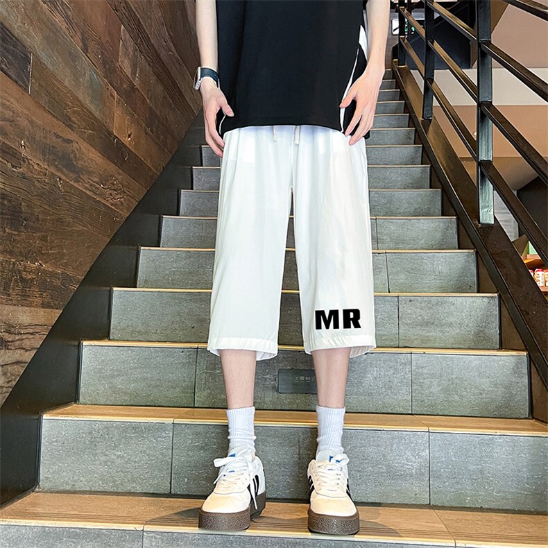 QK72253-P25冰丝七分裤男大码速干短裤男五分裤港风风格,男装休闲裤,电商A040