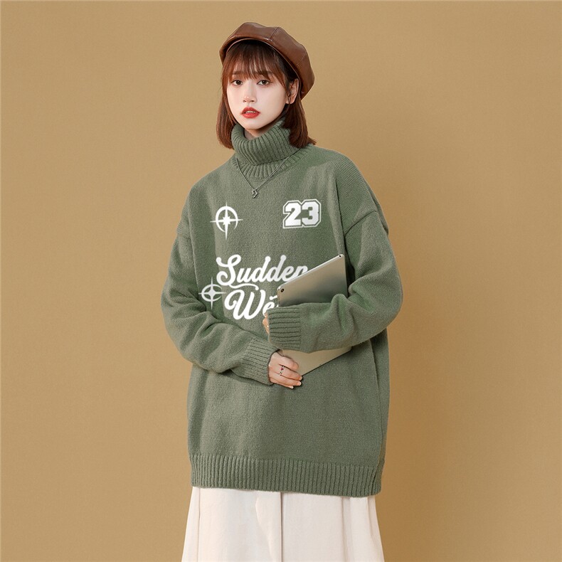 中性秋冬潮流时尚百搭字母印花可翻高领保暖套头毛衣M954P55控78,男装针织衫/毛衣,A247A