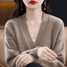 时尚百搭女羊毛衫羊毛秋冬简约宽松显瘦开衫，女装羊毛衫，天佑贝依