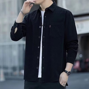 男士纯棉灯芯绒衬衫长袖春秋新款宽松大码时尚休闲长袖衬衣薄外套图片