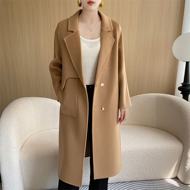 双排扣宽松加厚双面羊绒大衣女中长款高端羊毛新款毛呢外套，女装双面呢大衣，召鑫羊绒双面呢