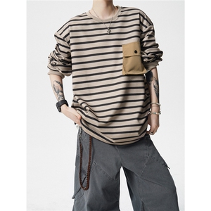 TWY19特P45控88圆领条纹polo圆领情侣卫衣宽松外套男100聚酯图片