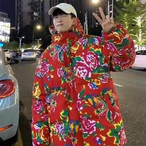 MY206东北大花连帽加厚保暖防寒棉衣外套风特色棉服情侣花衣图片