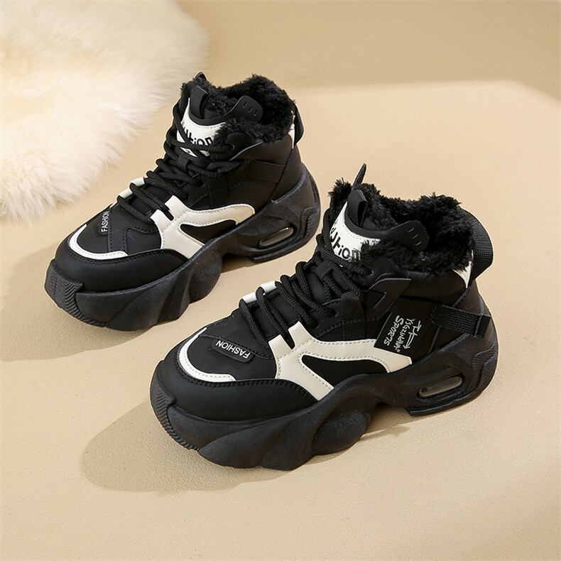 韩版老爹鞋女2024冬季加绒保暖高帮ins潮学生休闲棉鞋女，女鞋休闲鞋，电商A223